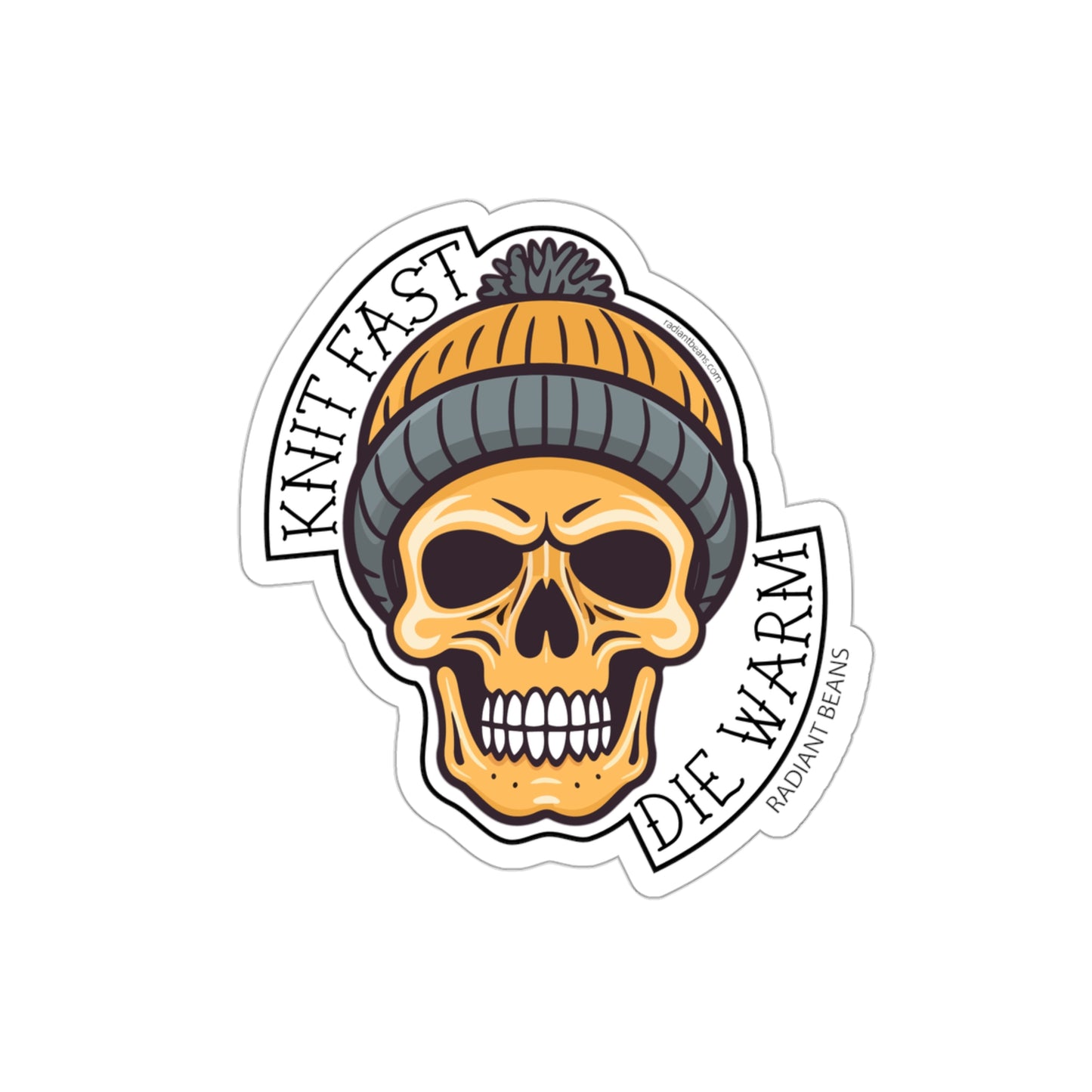 Knit Fast, Die Warm - Gold Vinyl Sticker