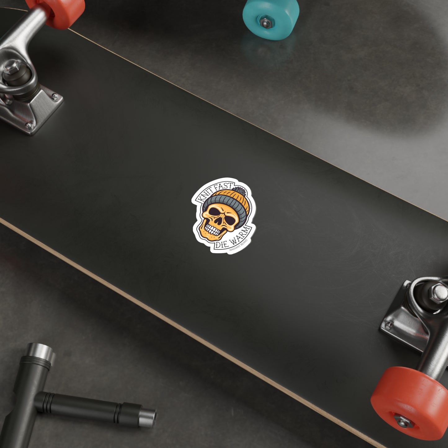 Knit Fast, Die Warm - Gold Vinyl Sticker
