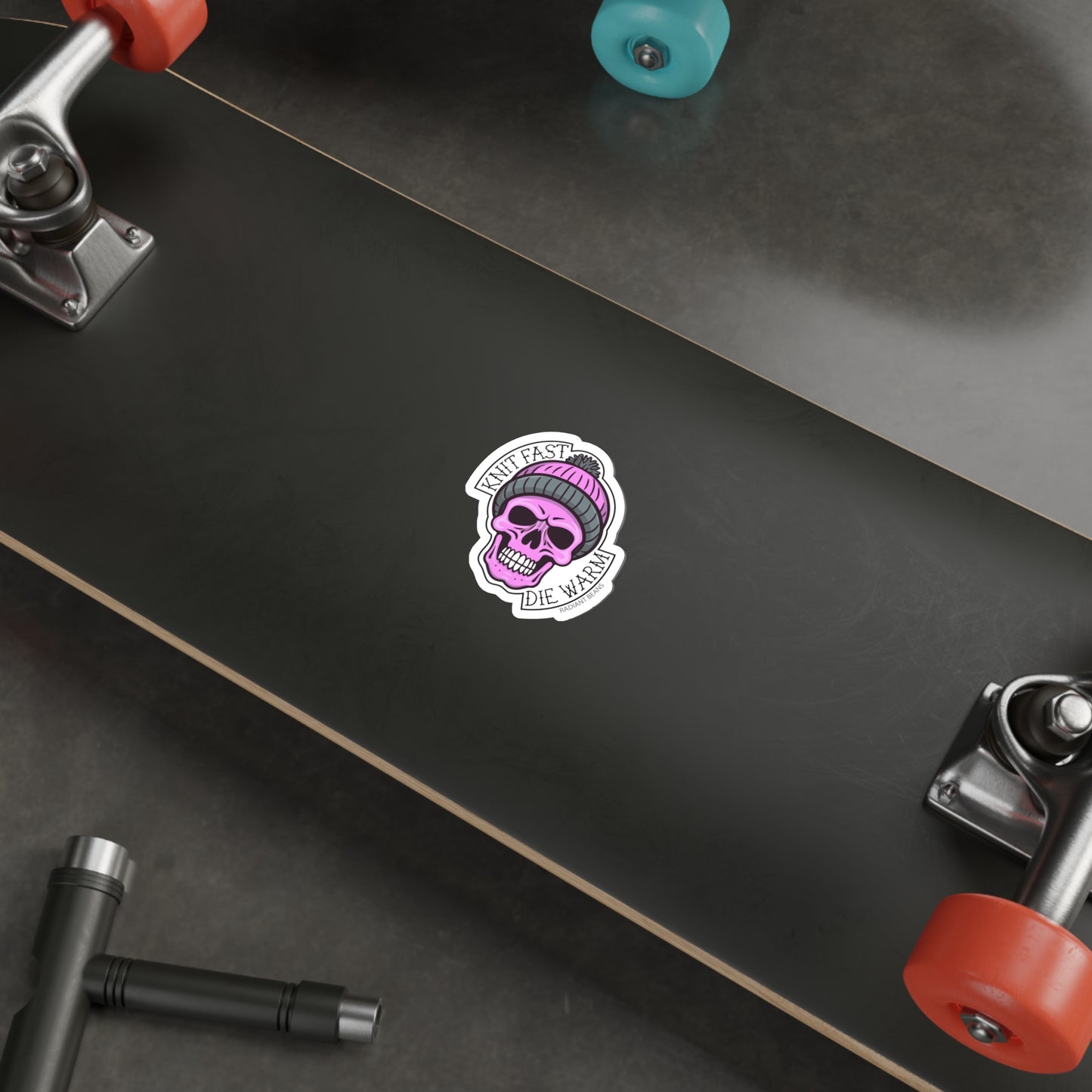 Knit Fast, Die Warm - Pink Vinyl Sticker