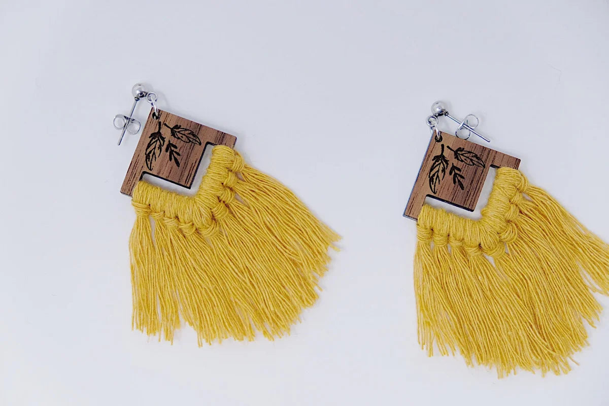 Leaf Diamond Macrame Earrings