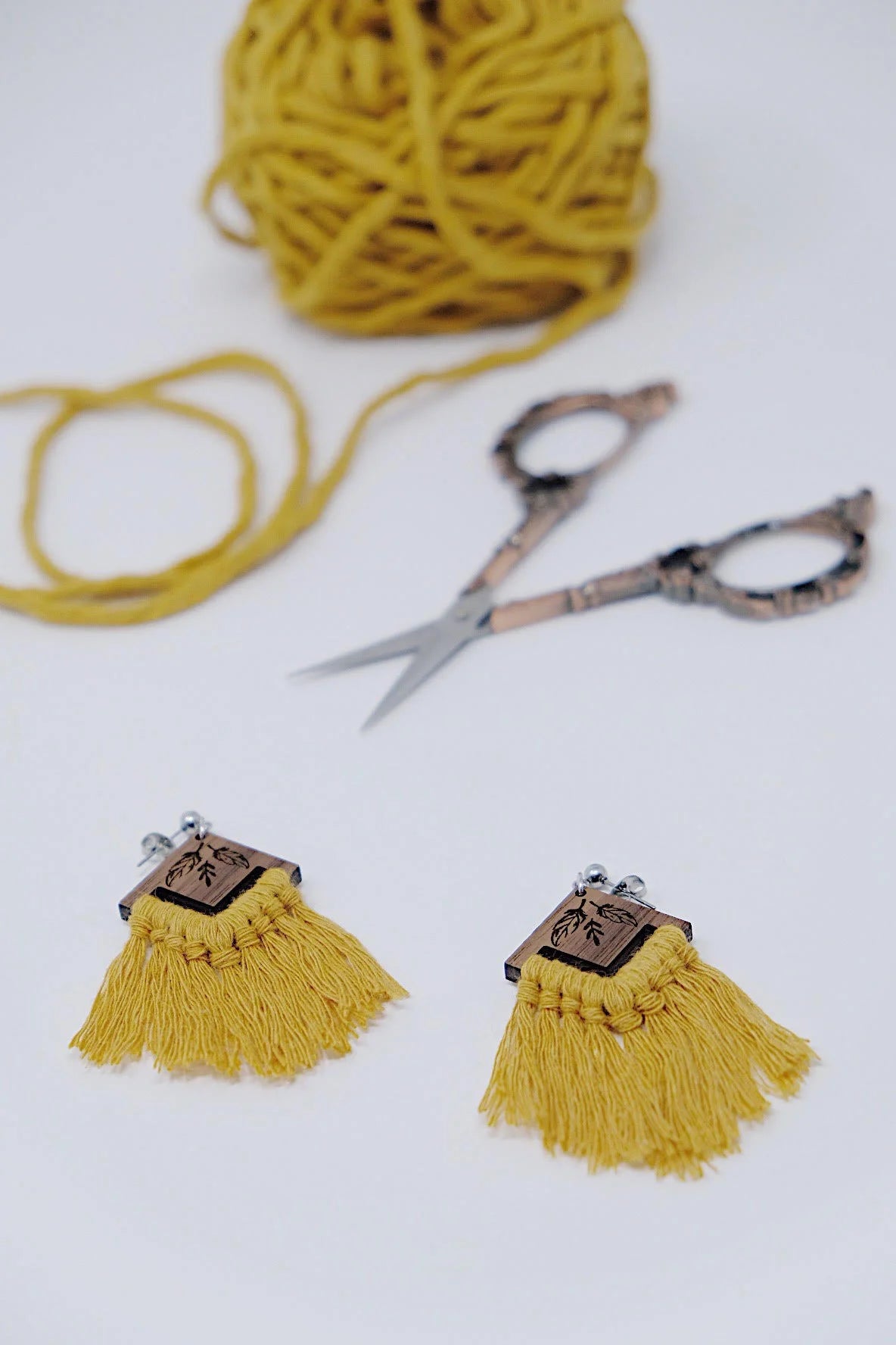 Leaf Diamond Macrame Earrings