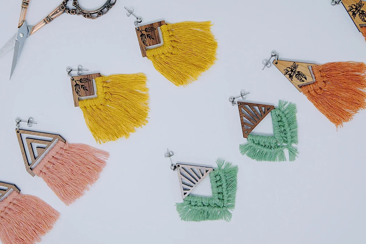 Leaf Diamond Macrame Earrings