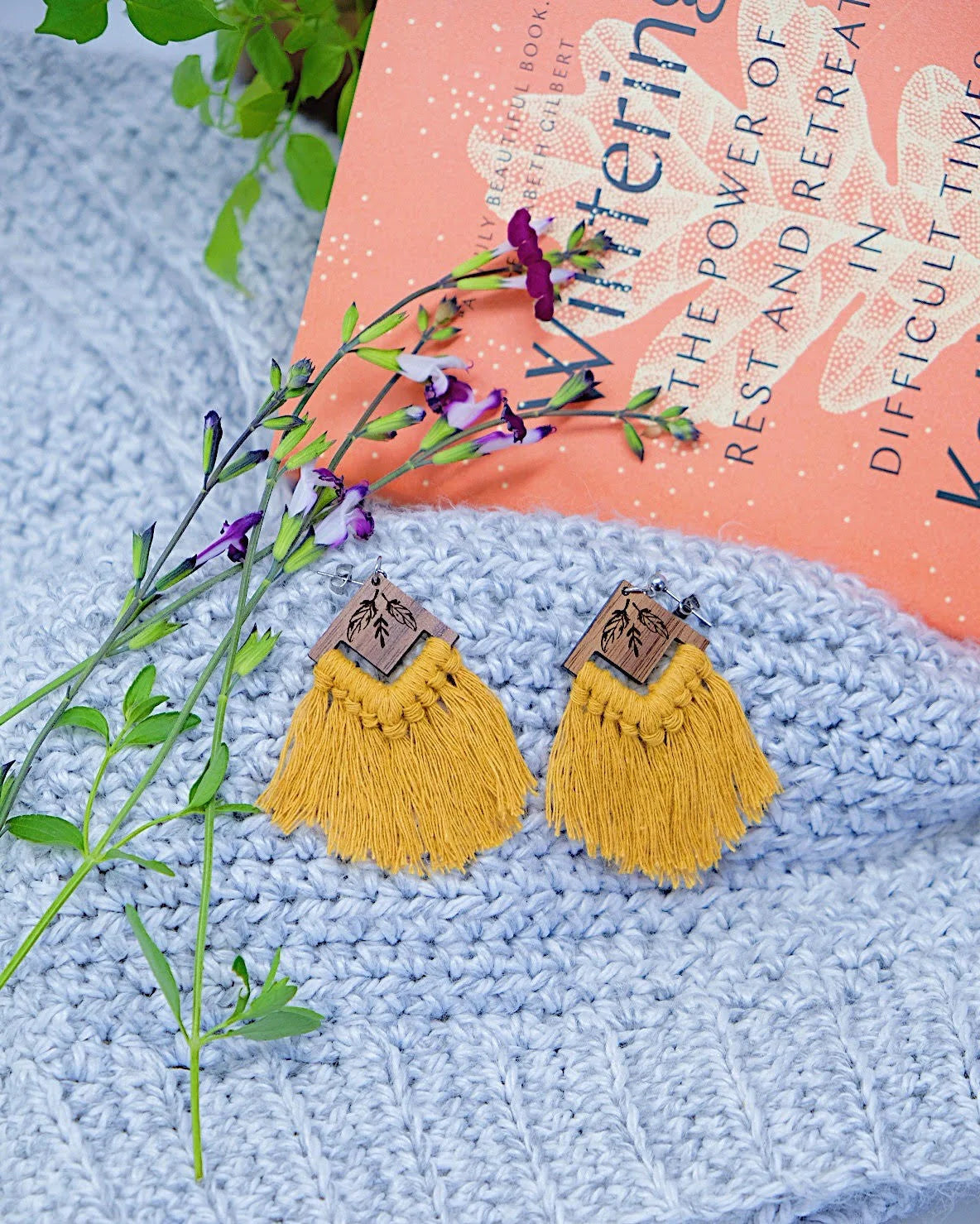 Leaf Diamond Macrame Earrings
